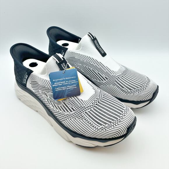 Skechers Men's Max Cushioning Elite Slip On Sneakers Size 9 Black White Knit NIB - Picture 4 of 11